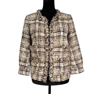 J. Crew Collection Tweed Blazer Cream Black Gold Metallic Gold Wool Jacket Party